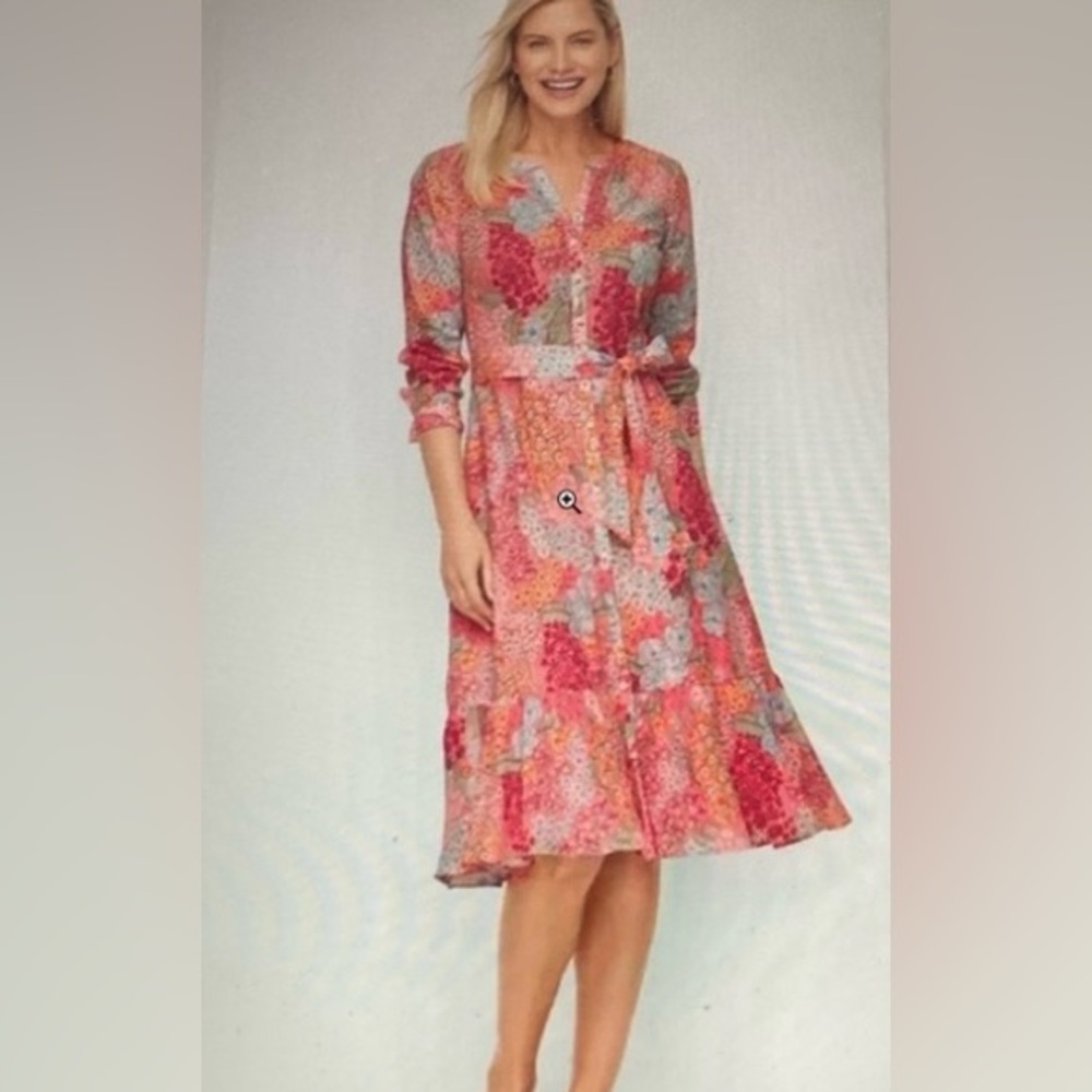 Talbots Floral Long Sleeve Belted Dress